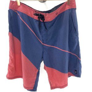 FORGED Fitness Board Shorts 38 Striped Blue Salmon